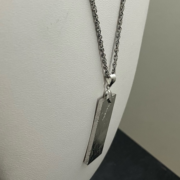 Natural Muonionalusta Meteorite FreeSize Rectangular Silver Pendant 925 Unisex